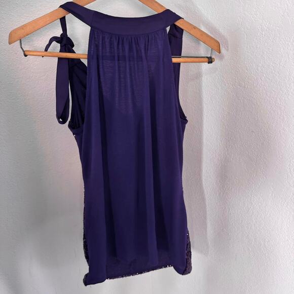 Sequin Going Top Purple Cowl Neck Tie Shoulder Y2K Clubwear Party - Picture 6 of 8